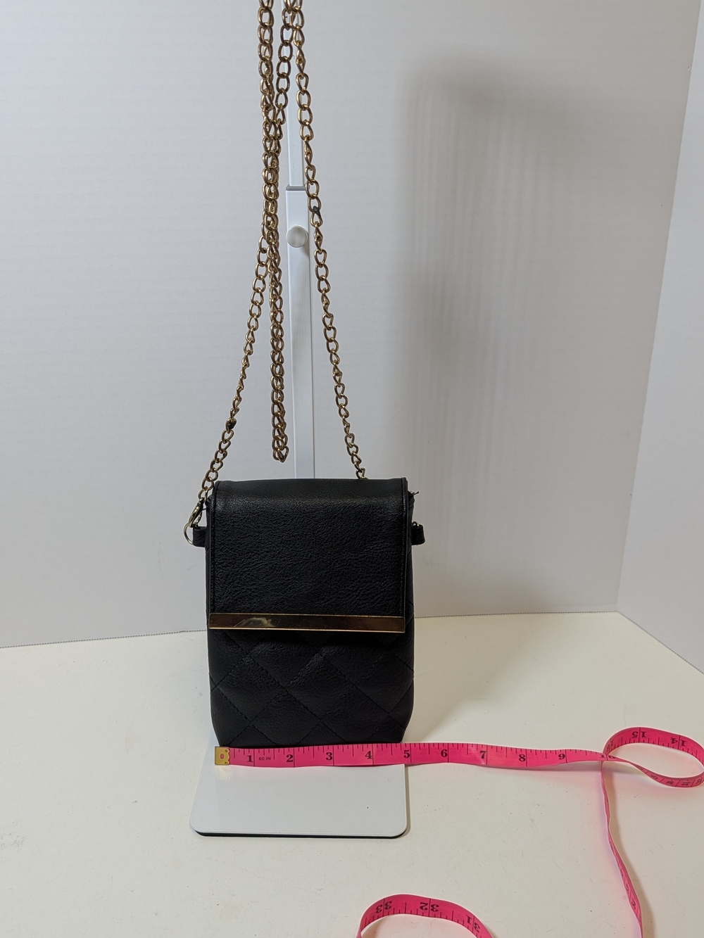Black Quilted Crossbody with Gold Bar Detail